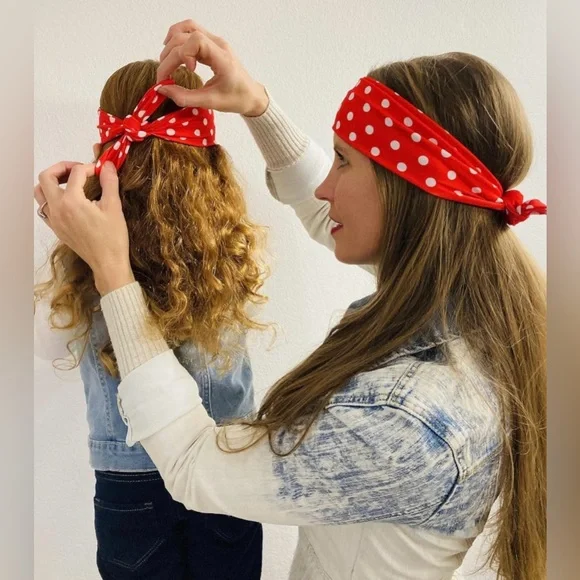 NWT VTG Style Rockabilly Country Mommy And Me Headband Set Red White Dotted - Picture 4 of 10